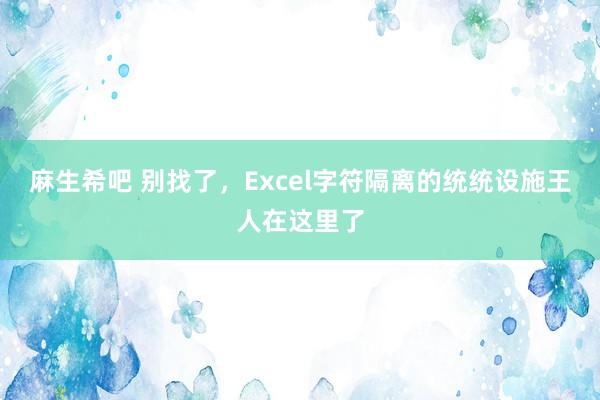 麻生希吧 别找了，Excel字符隔离的统统设施王人在这里了