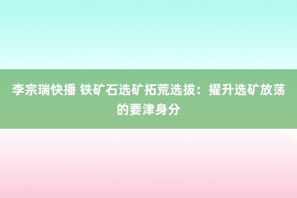 李宗瑞快播 铁矿石选矿拓荒选拔：擢升选矿放荡的要津身分