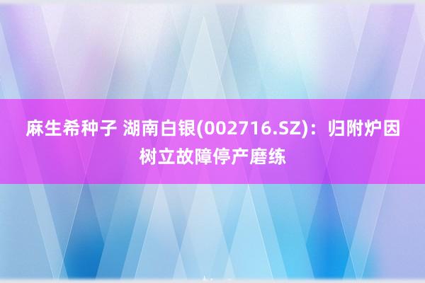 麻生希种子 湖南白银(002716.SZ)：归附炉因树立故障停产磨练