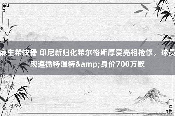 麻生希快播 印尼新归化希尔格斯厚爱亮相检修，球员现遵循特温特&身价700万欧