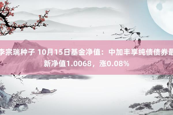 李宗瑞种子 10月15日基金净值：中加丰享纯债债券最新净值1.0068，涨0.08%