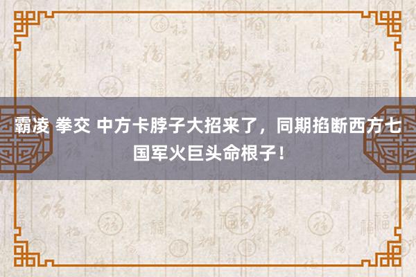 霸凌 拳交 中方卡脖子大招来了，同期掐断西方七国军火巨头命根子！