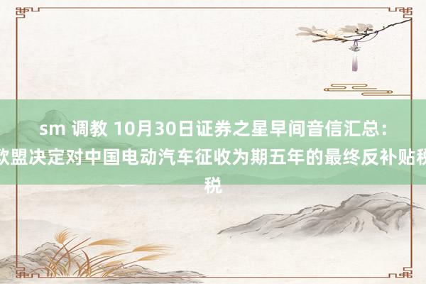 sm 调教 10月30日证券之星早间音信汇总：欧盟决定对中国电动汽车征收为期五年的最终反补贴税