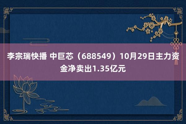 李宗瑞快播 中巨芯（688549）10月29日主力资金净卖出1.35亿元