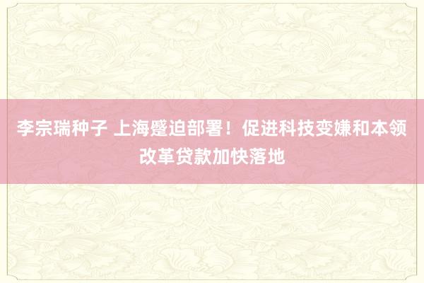 李宗瑞种子 上海蹙迫部署！促进科技变嫌和本领改革贷款加快落地