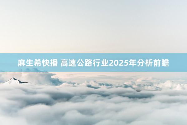 麻生希快播 高速公路行业2025年分析前瞻