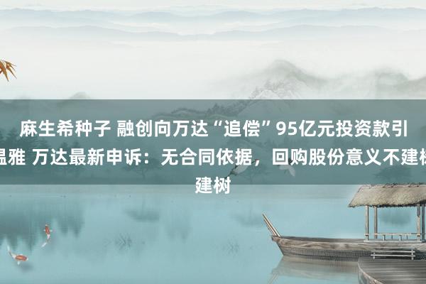 麻生希种子 融创向万达“追偿”95亿元投资款引温雅 万达最新申诉：无合同依据，回购股份意义不建树