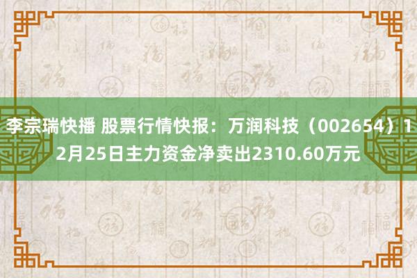 李宗瑞快播 股票行情快报：万润科技（002654）12月25日主力资金净卖出2310.60万元