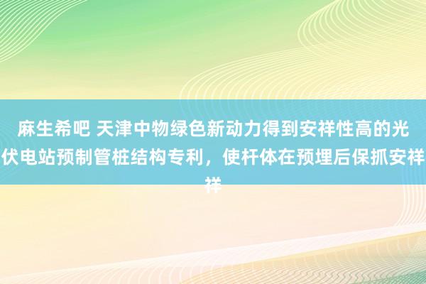 麻生希吧 天津中物绿色新动力得到安祥性高的光伏电站预制管桩结构专利，使杆体在预埋后保抓安祥